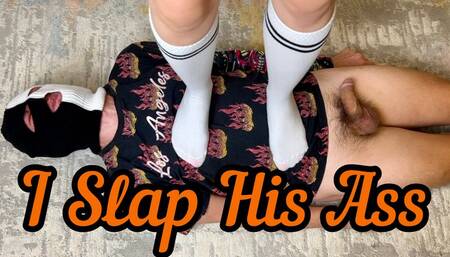 I TRAMPLE THE SLAVE'S BODY WITH MY FEET IN WHITE SOCKS AND SPANK HIS ASS 4K