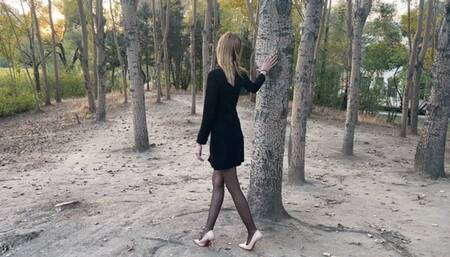 the girl was walking on the hills in high heels and hurt her leg badly, she is in a lot of pain, she tries not to lean on her sore leg (reissue)