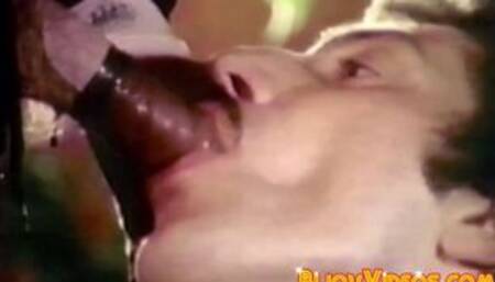 Bearded vintage homo strokes his dick then swallows an awesome cock