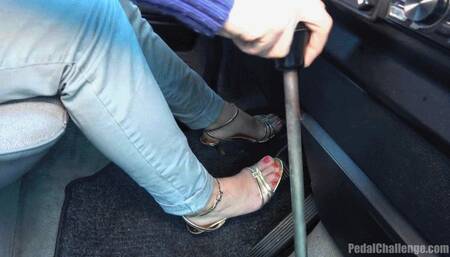 PedalChallenge - Alena is driving and revving the engine of an old van (Mobile quality)