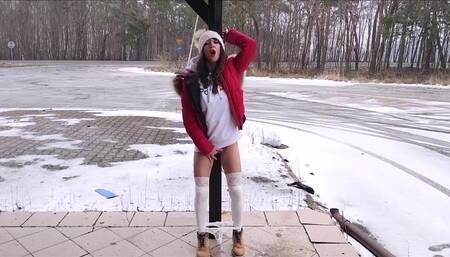 Horny girl by the road with an extreme orgasm