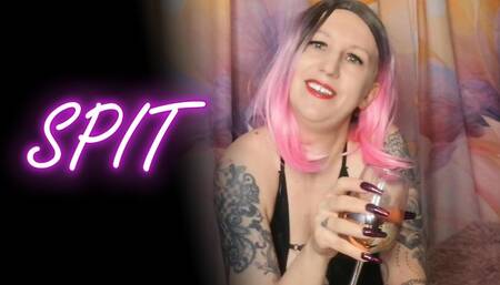 Lady Angela long nails pink hair fake eyelashes spit mixture spitting spit fetish