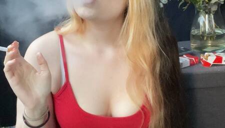 Smoking a marlboro red, Dangling, slow exhales & cleavage - smokingrapunzel