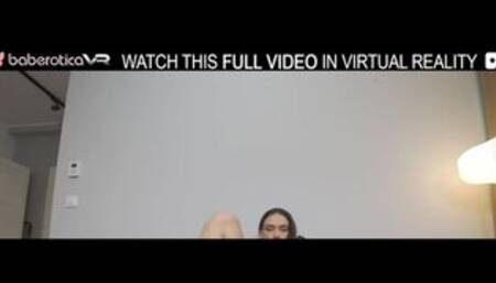 Solo brunette babe Vixi Rafi plays with huge dildo on the sofa in VR.