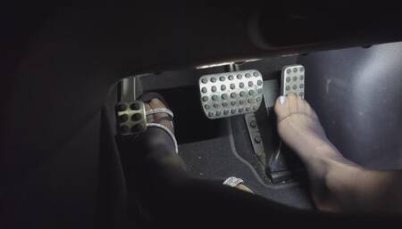 Revving only part from the video "Driving Mercedes in sparkly sandals and hosed feet"