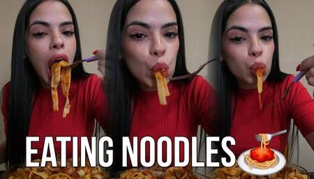 Eating noodles