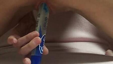 Fucking myself with stick.wet sounds