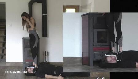 The slave's face under Mistress Tatjana's sneakers Picture in picture! mp4