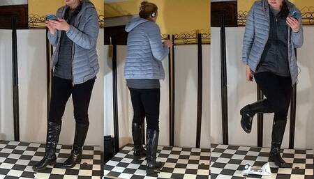 Squeezed under her leather boots before she goes out - Cam 3