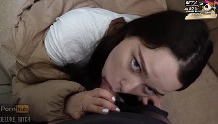 Caught the married neighbor in the elevator. Mistress sucked him off. Mouthful of cum.