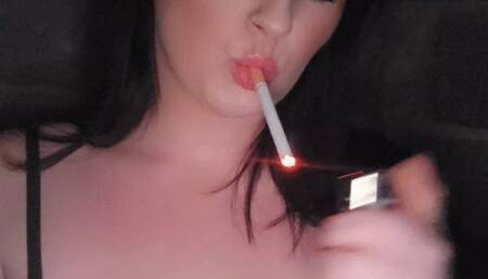 Hands free teasing smoking with packs in my bra