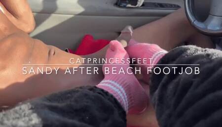 Huge cumshot! After beach parking lot car solejob-toejob footjob, bbc on cougar feet, tabu socks, sandy dick, red toes
