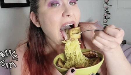 Messy Open Mouth Chewing of Ramen ( # 1829 HD 1080rez)