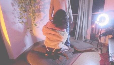 strapon and pegging on fur coat