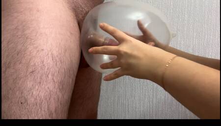 made the guy fuck a pumped up condom and then sucked his fat cock
