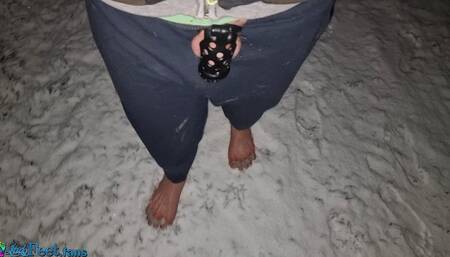 Chastity Barefoot Snow Walk and Ice Bath
