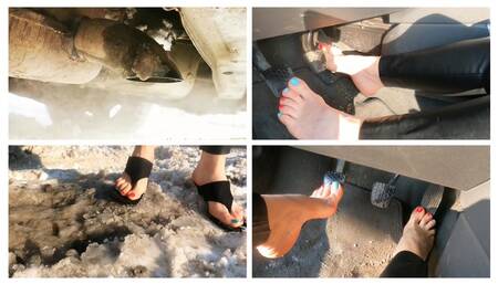 HOT PREMIERE: Barefoot brutal hard revving and melting snow in powerful Opel