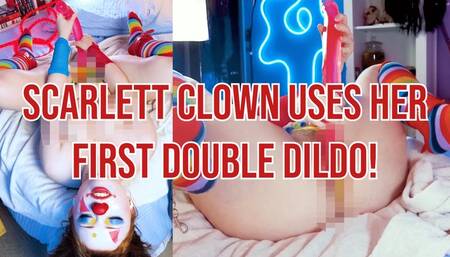 Scarlett Clown Uses Her First Double Dildo!