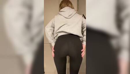 Girl Bending Over in Yoga Pants and No Panties