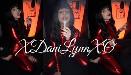 Smoking Wearing Red Catsuit