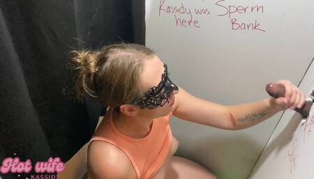 first trip to a gloryhole, white girl rubs cock husband watches cuck - full vid on Only Fans in bio