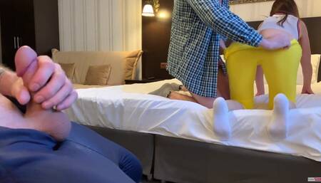 Amateur wife is fucking while cuckold husband is watching