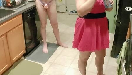 Nude Hot Wife in Kitchen locks up Cuck and Makes a cake!