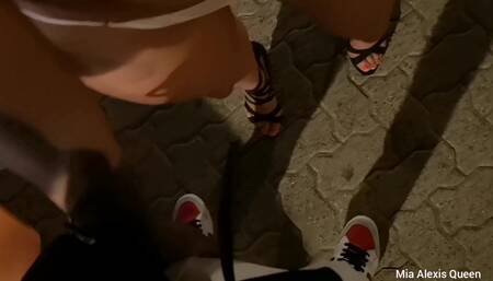 Couple having sex on the street, oral sex in the elevator and walking naked on the street. Beautiful