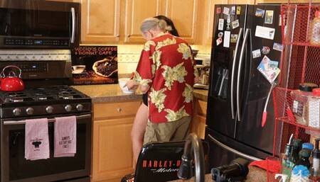 CARETAKER LONI LEGEN WITH THE OLD MAN IN THE KITCHEN