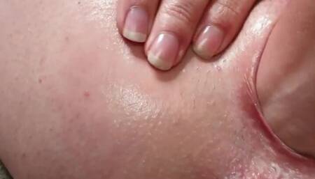 Petite slut gets her tiny pussy stretched by friend's big hand and giant dildo