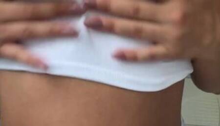 Playful Wife in White Bouncing and Showing Off Perky Tits