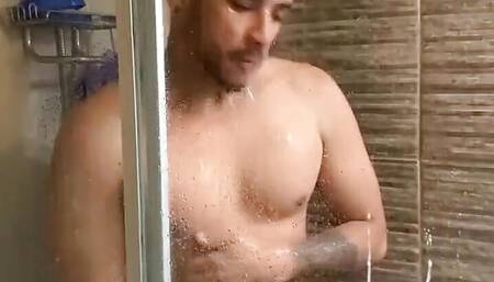 Str8, Big-cock, Hunk Comes Over for a Shower and a Well Deserved Blowjob