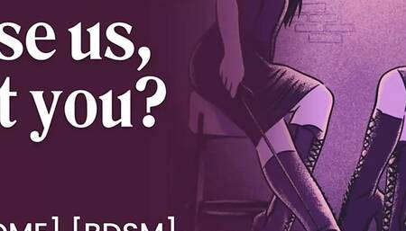 Femdom disciplines submissive boyfriend "Give us an orgasm if you want to cum" Real amateur couple threesome