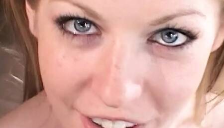 Velvet Surrender: Blue eye blond give massive handjob