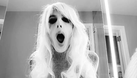 Blond sissy Bimbo in greyscale