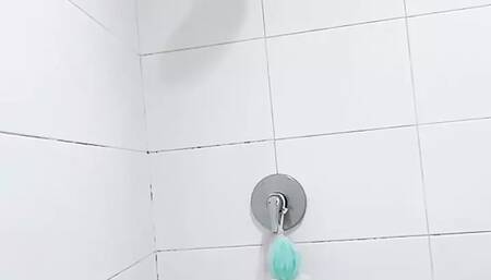 Beautiful female student from asia bathing while dancing