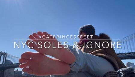 NYC Manhattan feet, CatPrincess with the Manhattan bridge and Brooklyn bridge in the back, milf soles, pink toes, size 9 milf foot show