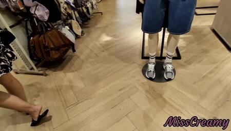 #2 I pull out my cock in front of a young girl in the public dressing room and she helps me cum - Dick Flash