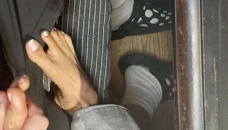 Tiny Feet With Long Toes Massage and almost a footjob