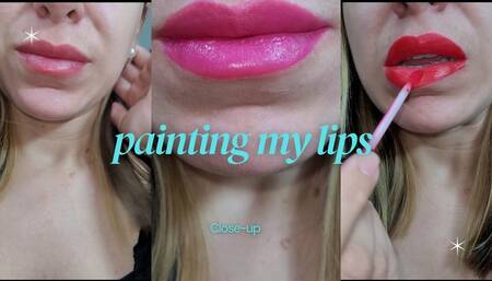 close-up painting my lips