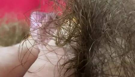 Pulsating clitoris orgasm closeup pov hairy pussy