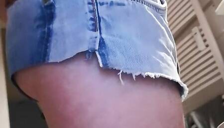 In the bathroom, shorts, sissy underwear
