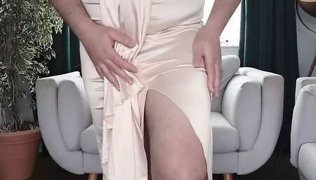 Wife's gold satin evening dress