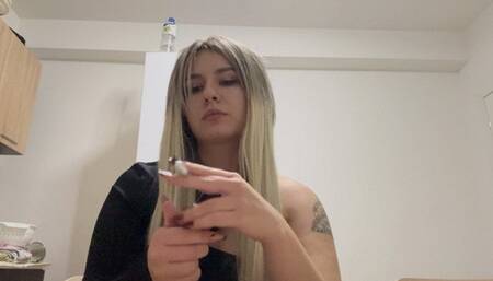 Smoking a cigarette while teasing you with my mouth'