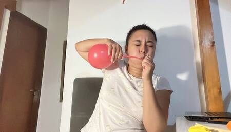 Inflating balloon until it bursts