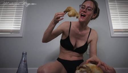 Every Bite Ruins The Relationship 4K: Madalynn Raye eats your entire chicken and bloats her belly, while burping and humiliating you