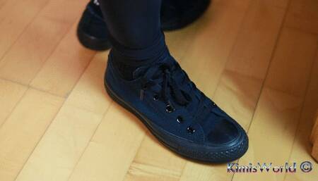 Sneaker Play with Fine Black Fishnet Stockings & Socks