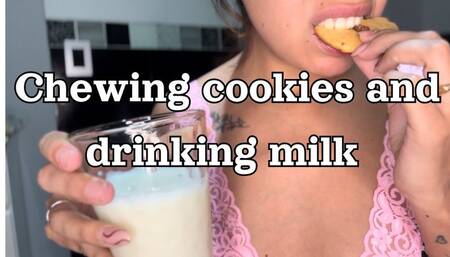 Chewing cookies and drinking milk + burp