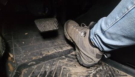 Driving to work in Merrill hiking boots