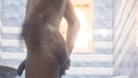 See how the boy takes bath in his bathroom, he also applies soap on the and shakes it too.